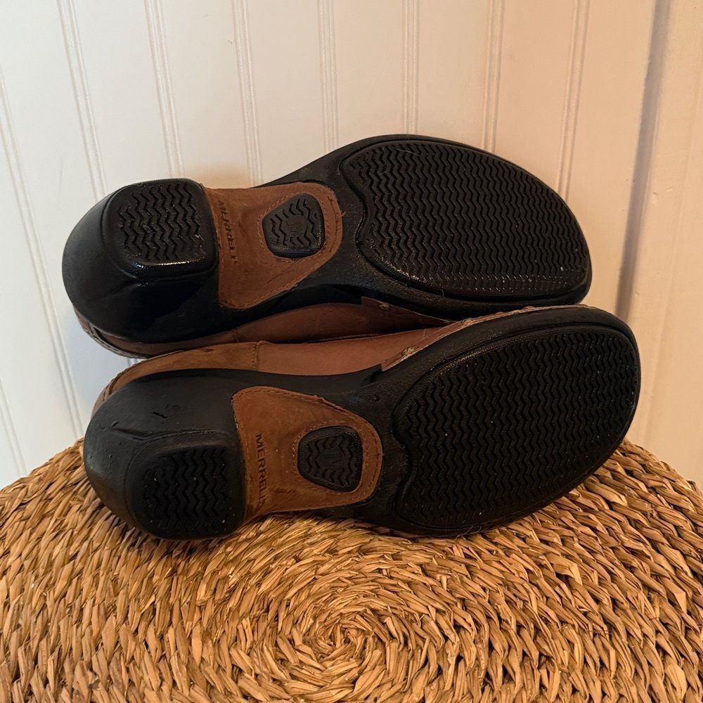 Merrell Brown Leather Mules with Buckle Strap - 7 - Picture 8 of 9